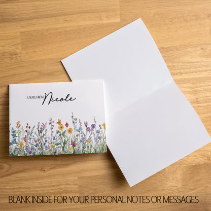 Personalized Note Cards - Wildflower Note Cards Set with Custom Name & Matching Envelope Colors