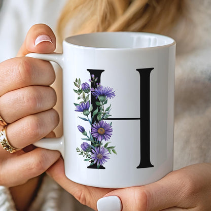 Custom Birth Flower Mug - Personalized Monogram Initial Coffee Cup | Birth Month Gift