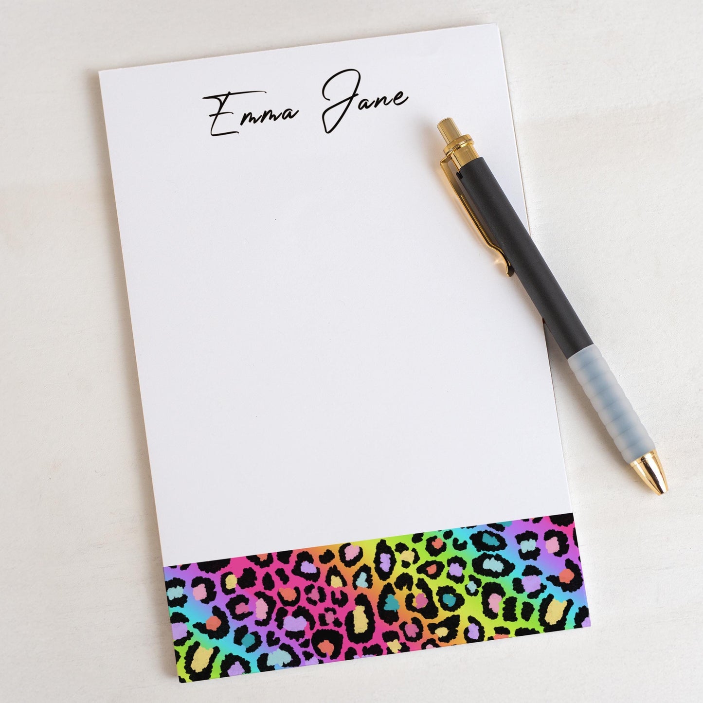Personalized Notepad - Custom Name Notepads With Cheetah Print & Rainbow Aesthetic