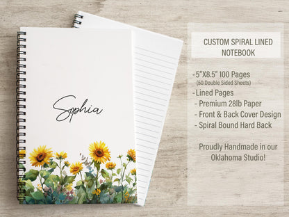 Personalized Stationery Set - Sunflower Notebook, Letter Writing Sets & Floral Notepads Gift