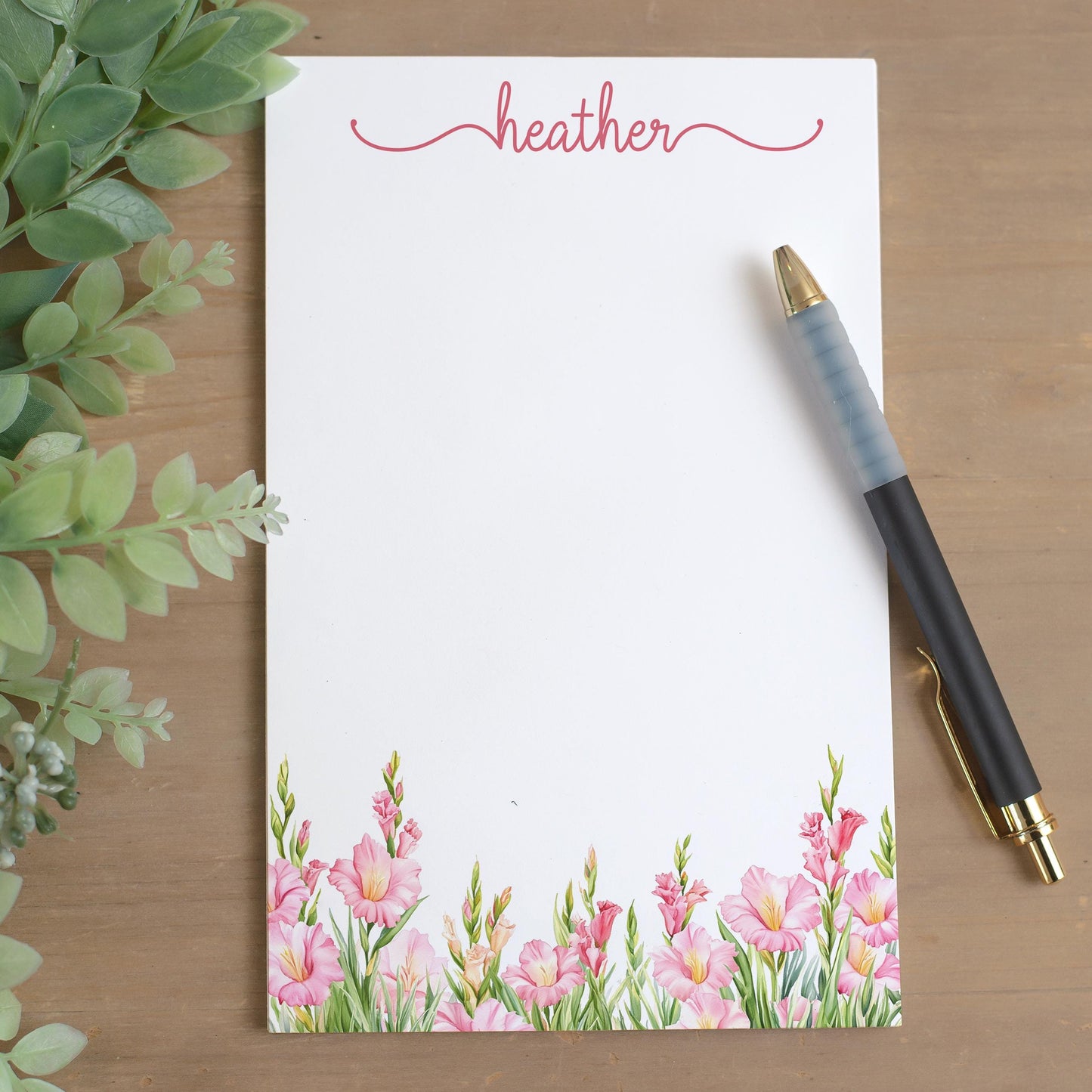 Personalized Notepad - Pink Wildflower Custom Name Note Pad | Floral Stationery Gift