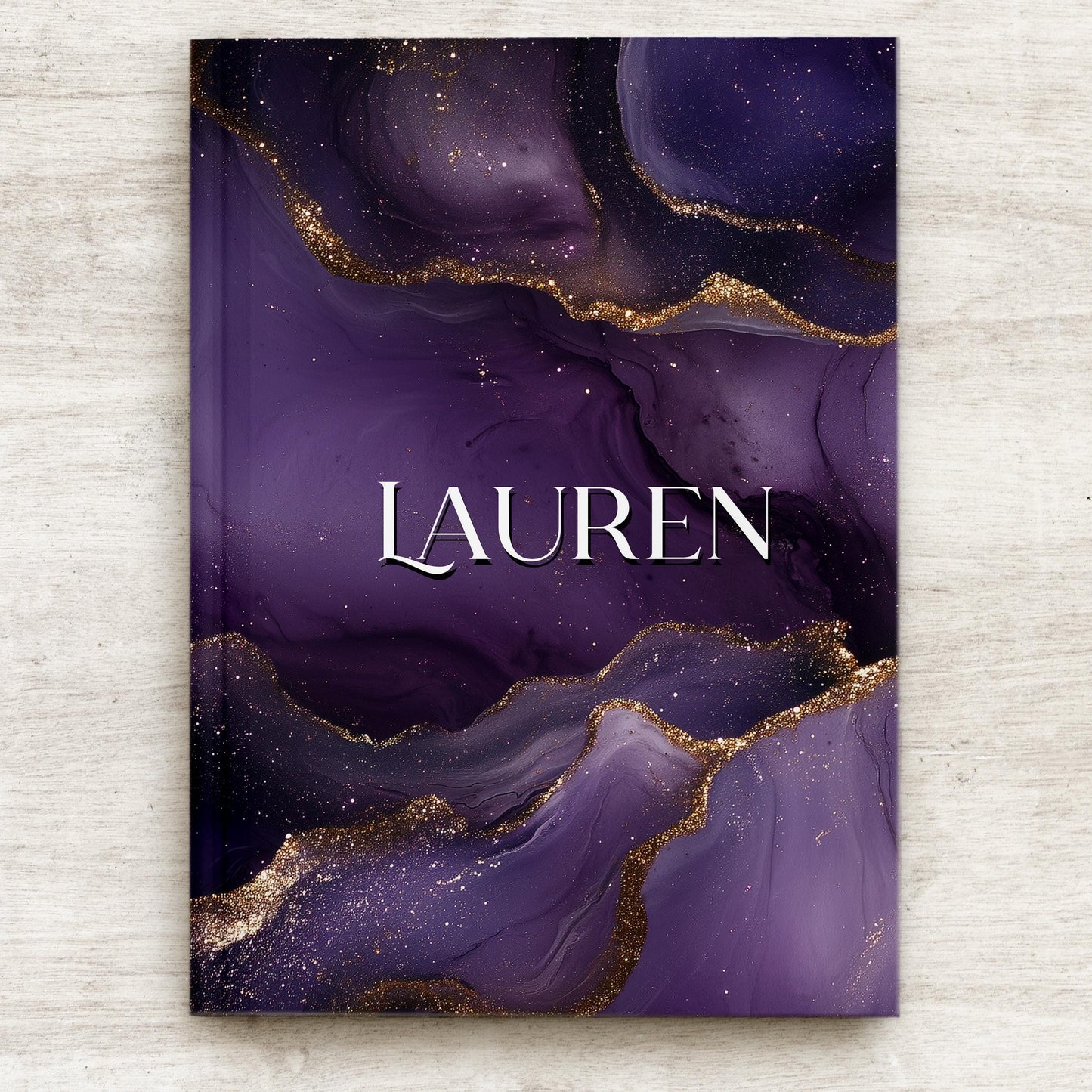 Personalized Hardcover Journal - Custom Name Purple Marbled Notebook Gift for Mothers Day