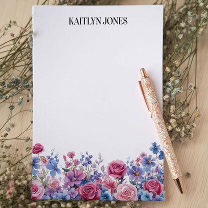 Personalized Flower Notepad - Custom Name Notepads With Floral Garden Notes