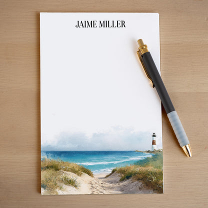 Personalized Notepad - Custom Nautical Notepads With Beach Lighthouse Design
