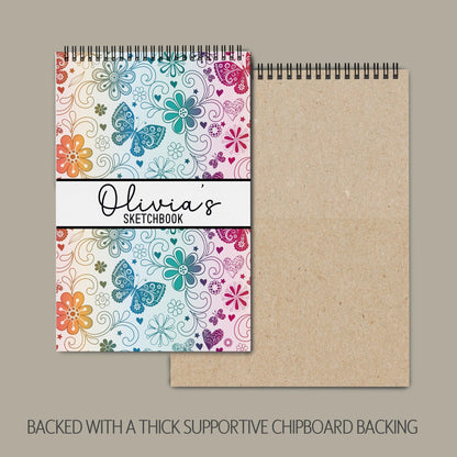 Girls Personalized Sketchbook - Custom Drawing Journal with Name | Kids Art Pad