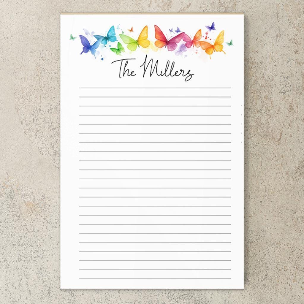 Personalized Notepad - Custom Rainbow Butterfly Notepads | Office Memo Pad Gift