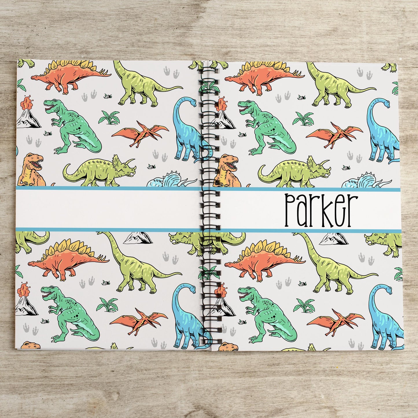 Custom Dinosaur Notebook - Personalized Kids Writing Journal With Spiral Bound Cover