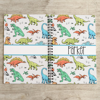 Custom Dinosaur Notebook - Personalized Kids Writing Journal With Spiral Bound Cover