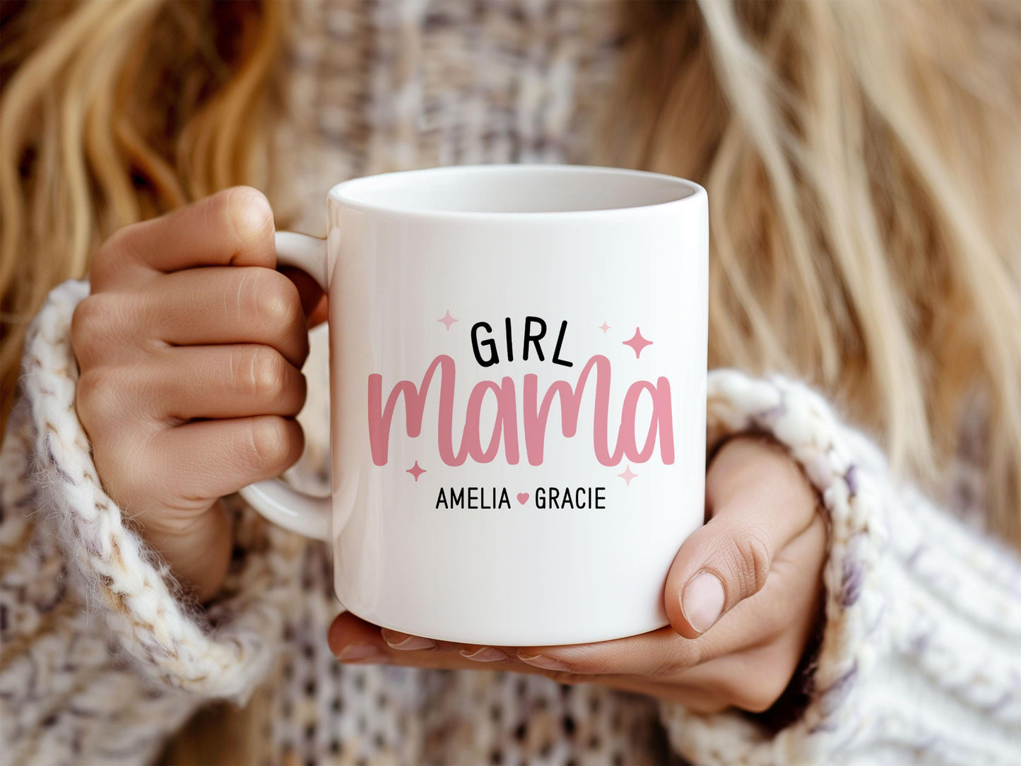 Personalized Girl Mama Mug - Custom Name Coffee Cup | Pink Mom Gift, Dishwasher Safe