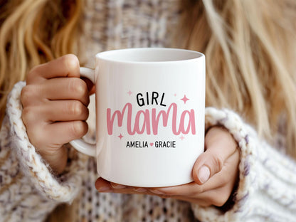 Personalized Girl Mama Mug - Custom Name Coffee Cup | Pink Mom Gift, Dishwasher Safe