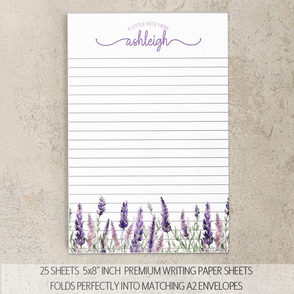 Personalized Stationery Set – Lavender Wildflowers Design | Premium Letter Paper & Envelopes