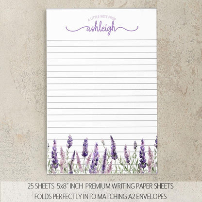 Personalized Stationery Set – Lavender Wildflowers Design | Premium Letter Paper & Envelopes