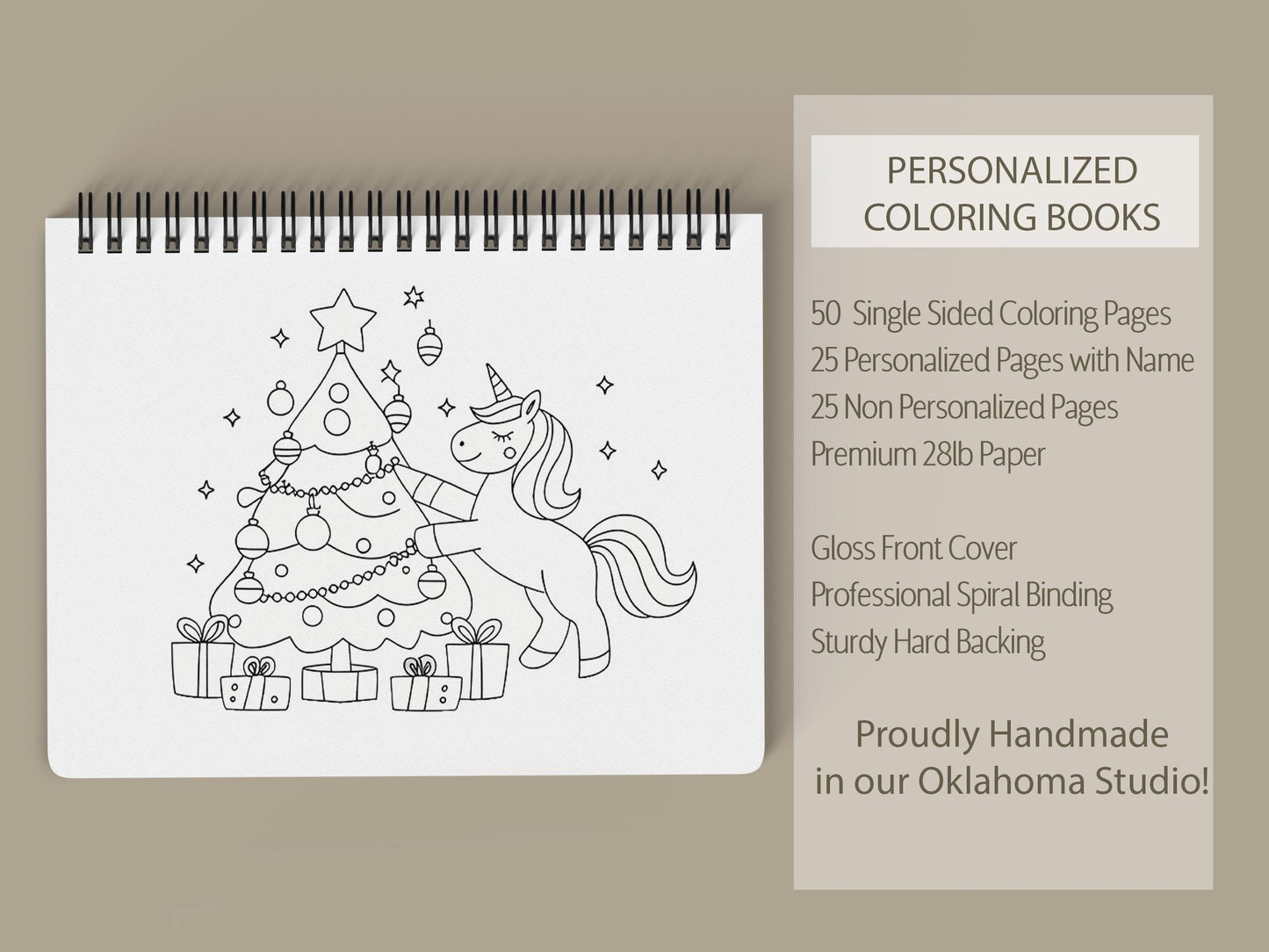 Personalized Unicorn Coloring Book, Christmas Advent 11x8.5" Spiral