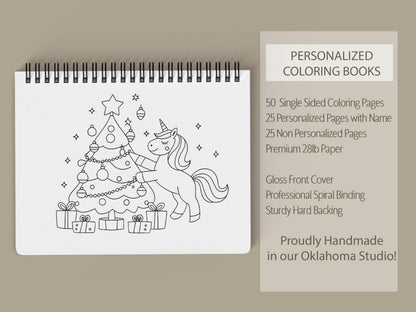 Personalized Unicorn Coloring Book, Christmas Advent 11x8.5" Spiral