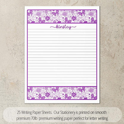 Personalized Stationery Set - Girls Butterfly Letter Writing Set with Notebook & Pen