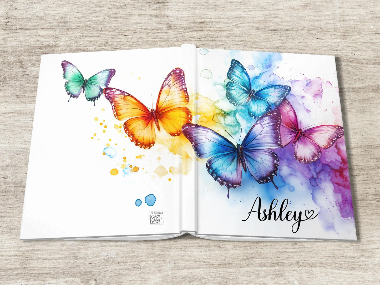 Personalized Hardcover Journal - Rainbow Butterfly Custom Name Notebook With Matte Finish Cover
