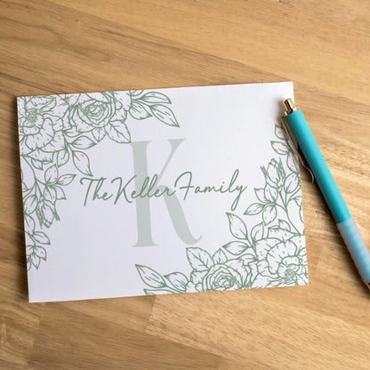 Personalized Monogram Note Cards – Custom Floral Notecards with Envelopes & Folded Thank You Cards