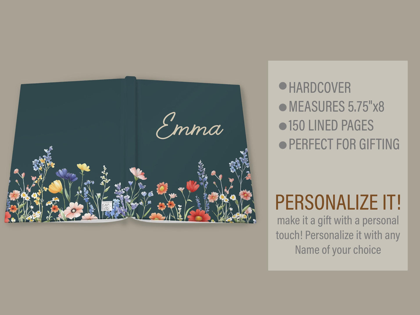 Personalized Journal – Custom Hardcover Journal With Floral Design & Lined Pages