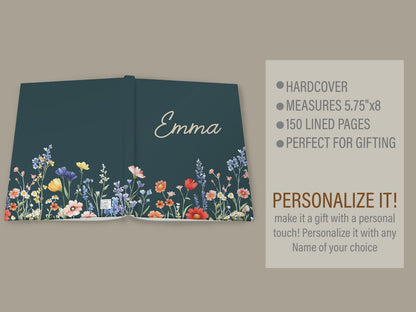 Personalized Journal – Custom Hardcover Journal With Floral Design & Lined Pages