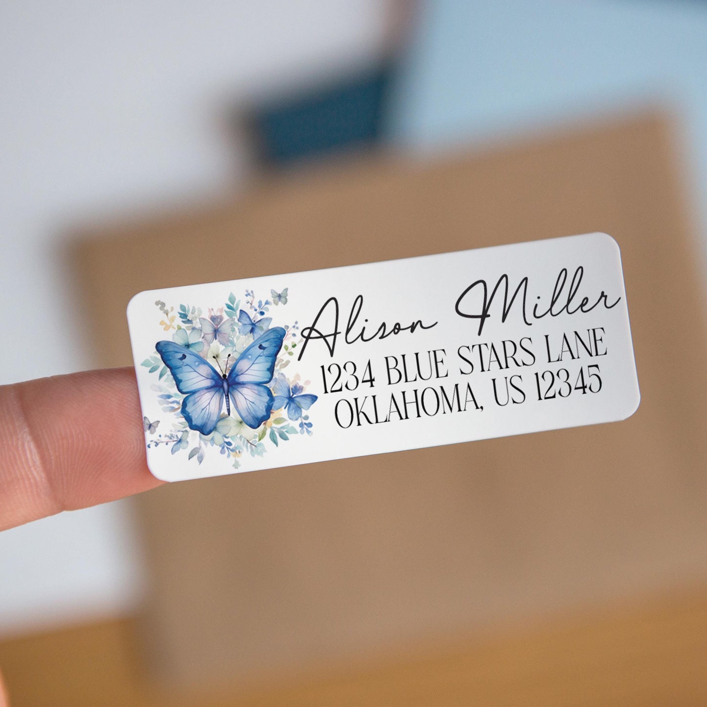Custom Return Address Labels - Blue Butterfly Floral Personalized Stickers