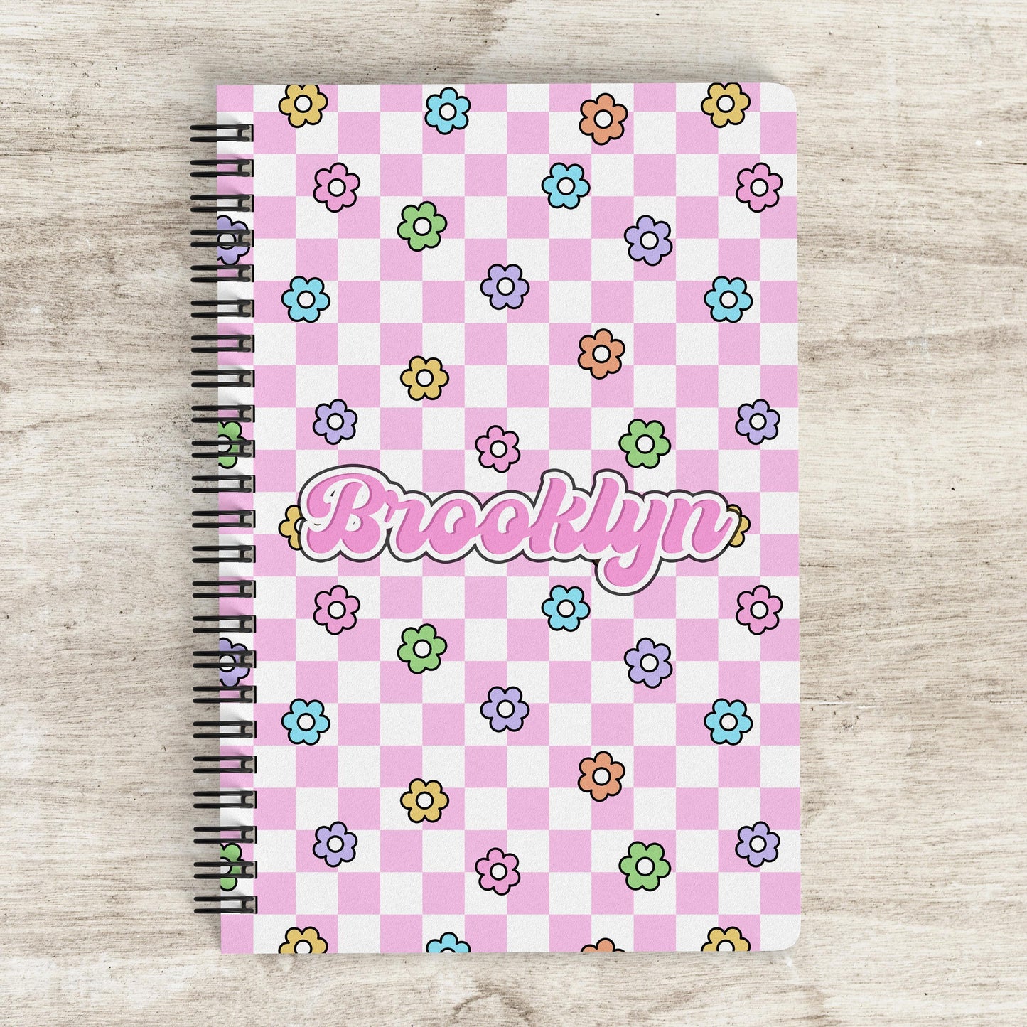 Custom Spiral Notebook - Personalized Journal With Checkered Groovy Design, 100 Pages