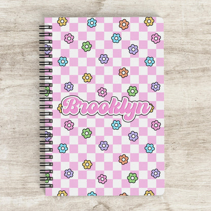 Custom Spiral Notebook - Personalized Journal With Checkered Groovy Design, 100 Pages