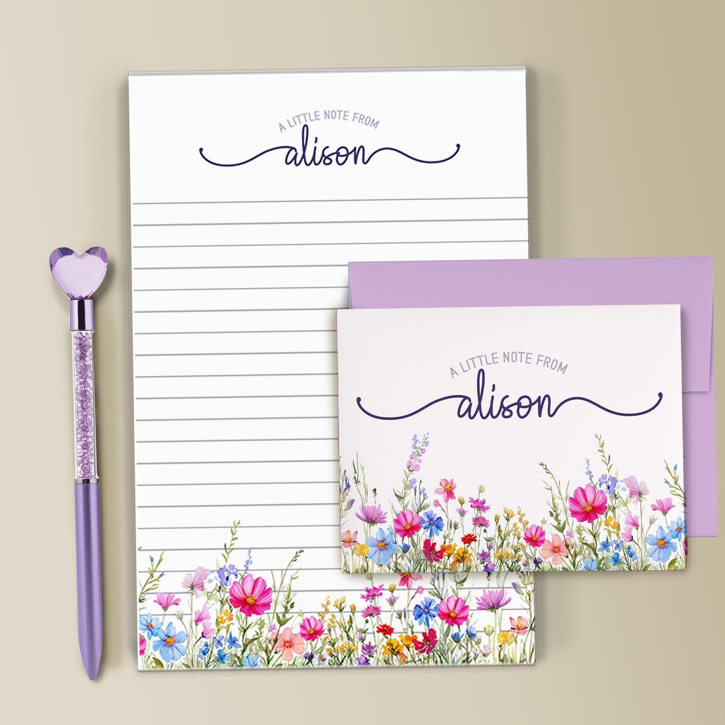 Personalized Stationery Set - Wildflower Letter Writing Set With Envelopes & Notecards