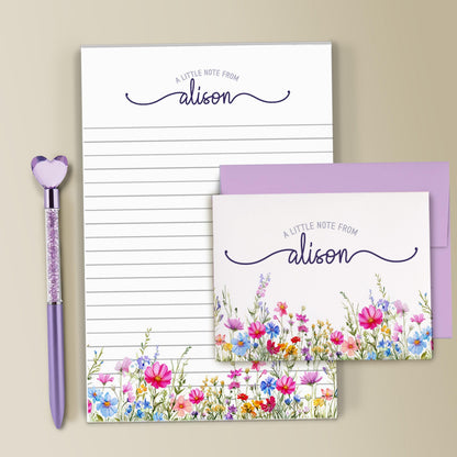 Personalized Stationery Set - Wildflower Letter Writing Set With Envelopes & Notecards