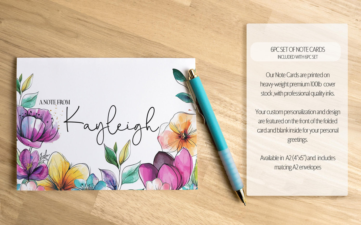 Personalized Stationery Set | Premium Letter Paper, Notecards & Rainbow Flower Notepad Gift Set