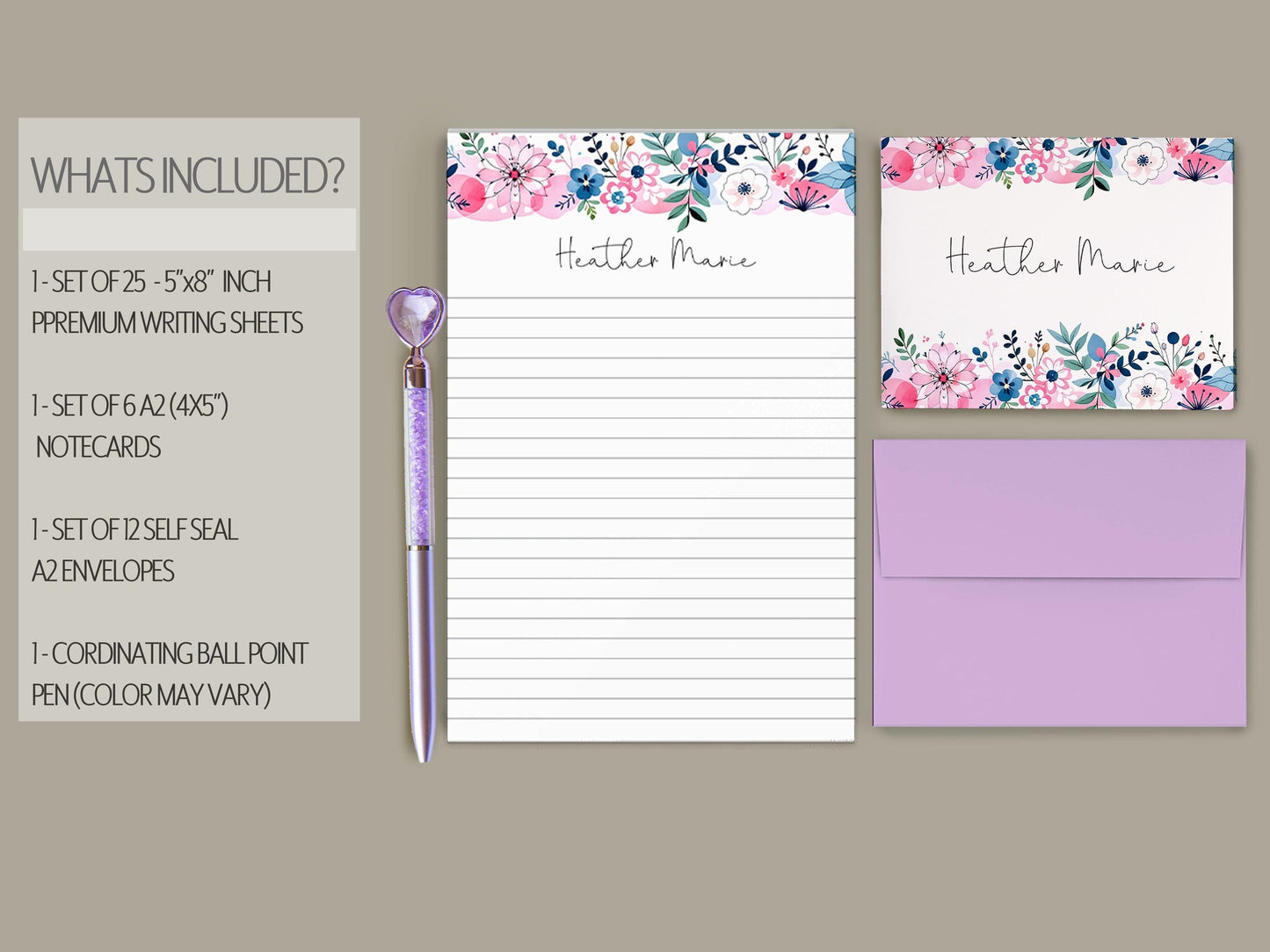 Personalized Stationery Set - Wildflower Print Paper & Colorful Floral Writing Kit
