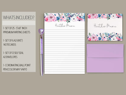 Personalized Stationery Set - Wildflower Print Paper & Colorful Floral Writing Kit