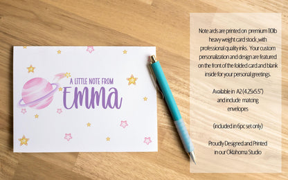 Girls Stationery Set - Personalized Kids Letter Writing Kit with Pink Astronaut Notebook & Space Rocket Paper