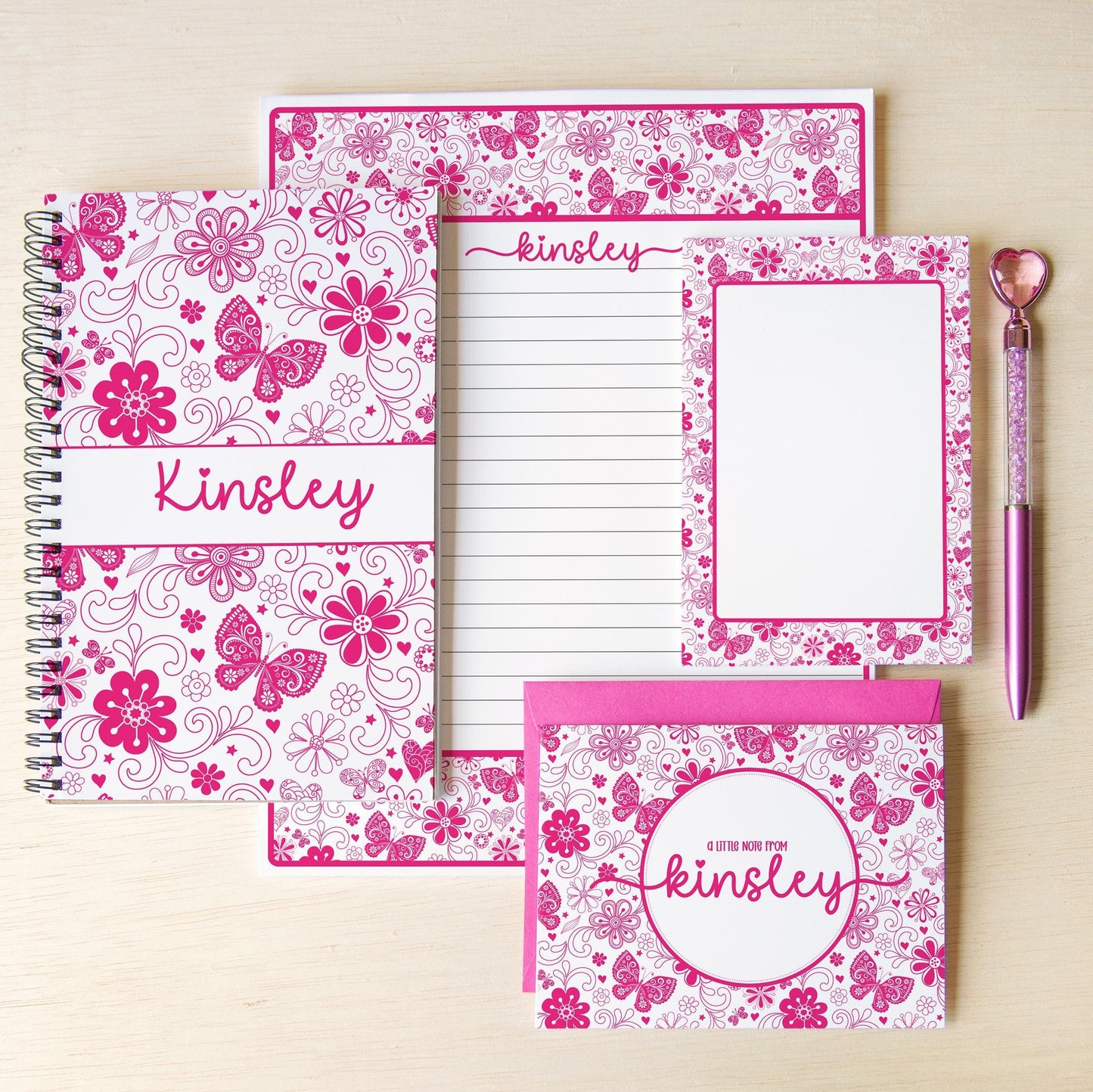Personalized Stationery Set - Girls Butterfly Letter Writing Set with Notebook & Pen