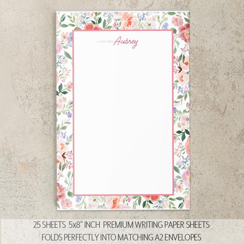 Personalized Stationery Set | Custom Wildflower Writing Paper Envelopes with Feminine Notecards