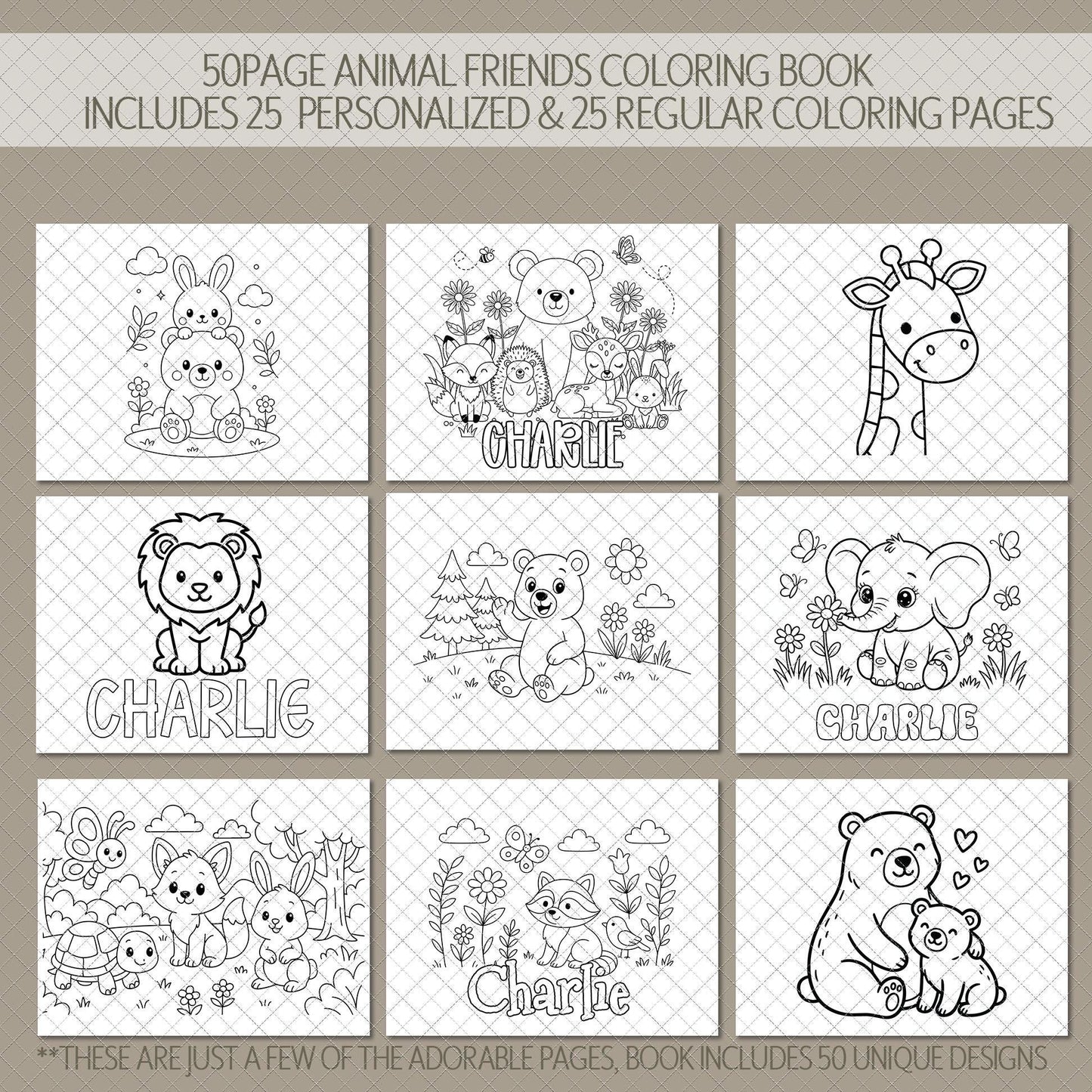 Personalized Animal Coloring Book - Custom Kids Color Book With Name & 50 Pages
