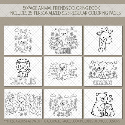 Personalized Animal Coloring Book - Custom Kids Color Book With Name & 50 Pages