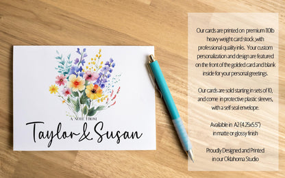 Personalized Note Cards – Custom Name Notecards with Wildflower Floral Folded Greeting Cards
