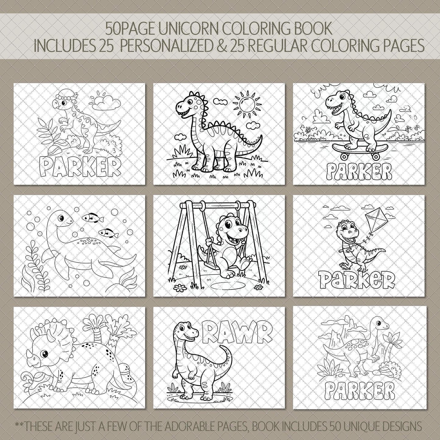 Personalized Dinosaur Coloring Book - Custom Kids Art Activity Book With Name & Party Favors