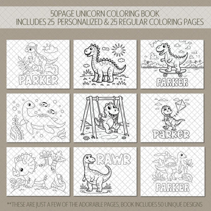 Personalized Dinosaur Coloring Book - Custom Kids Art Activity Book With Name & Party Favors