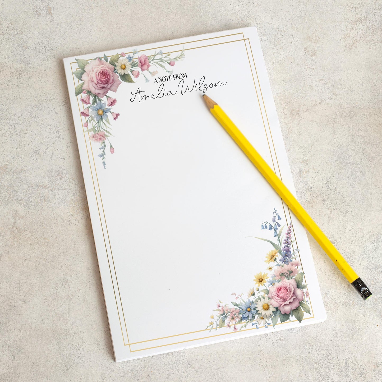 Personalized Notepad – Custom Name Notepad with Floral Design, Lined Sheets & Peel Away Pages