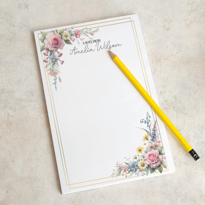 Personalized Notepad – Custom Name Notepad with Floral Design, Lined Sheets & Peel Away Pages