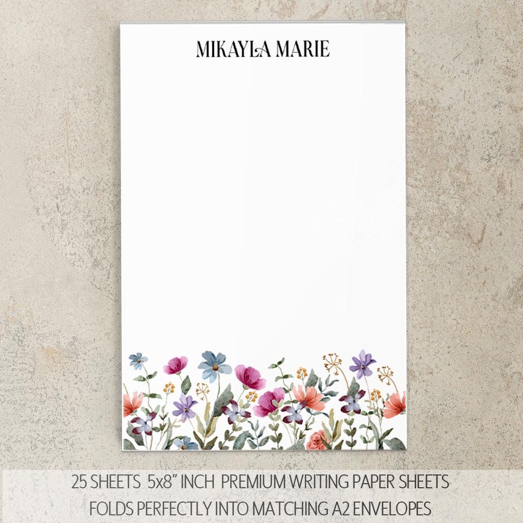 Personalized Stationery Set - Wildflower Letter Writing Set with Notecards & Pen
