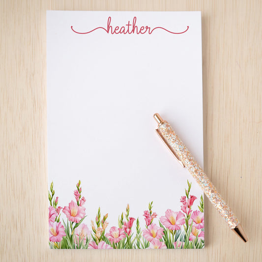 Personalized Notepad - Pink Wildflower Custom Name Note Pad | Floral Stationery Gift