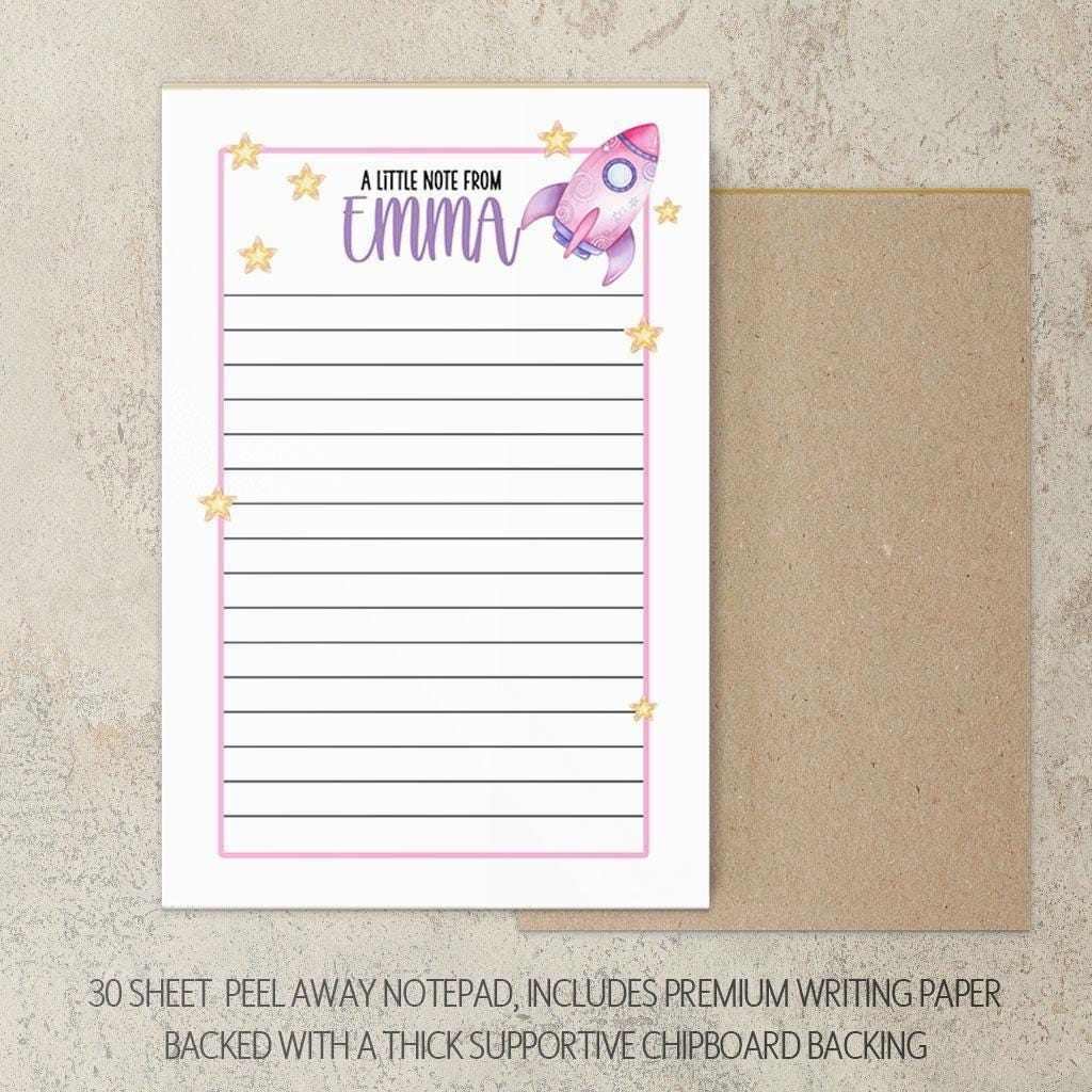 Girls Stationery Set - Personalized Kids Letter Writing Kit with Pink Astronaut Notebook & Space Rocket Paper
