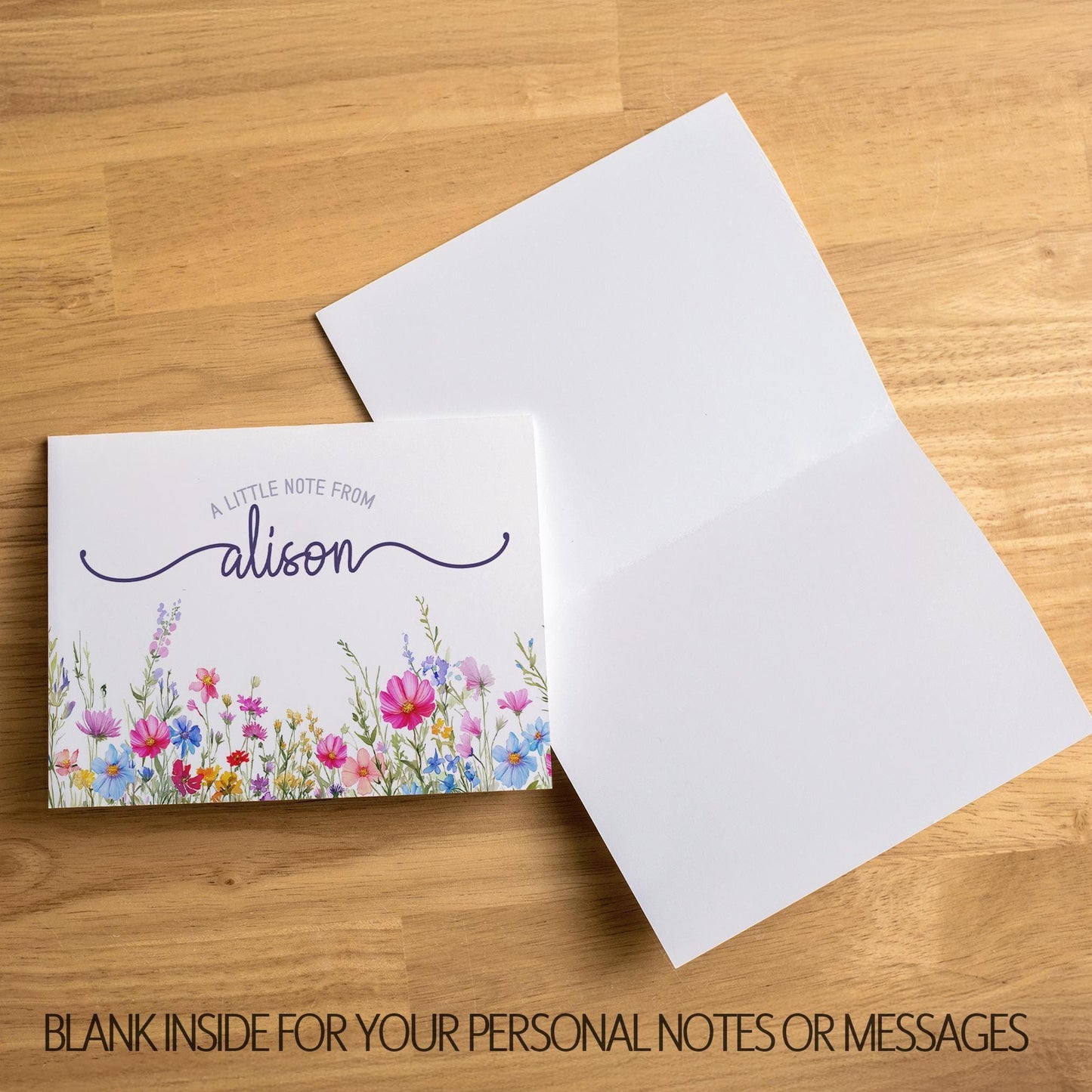 Personalized Note Cards – Wildflower Stationery Set of 10 Cards with Custom Envelope Colors