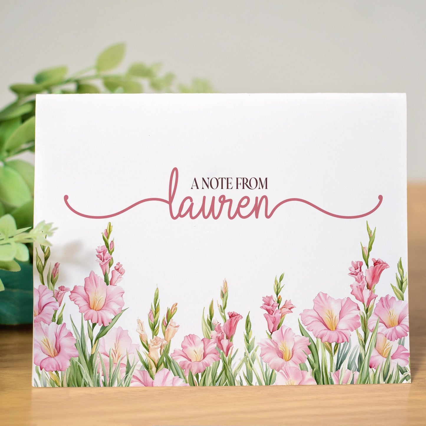 Personalized Note Cards - Custom Name Notecards with Pink Floral Stationery Set