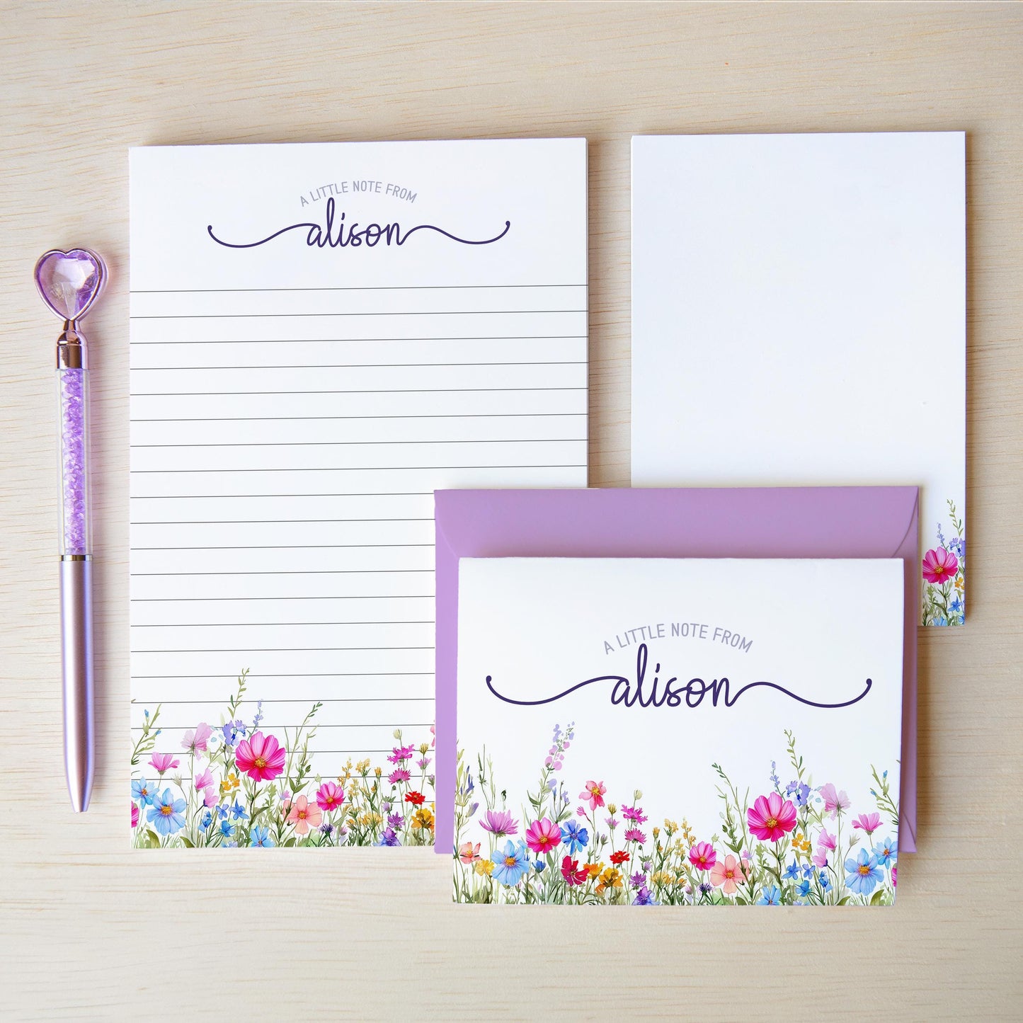 Personalized Stationery Set - Wildflower Letter Writing Set With Envelopes & Notecards