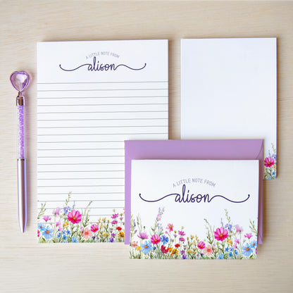 Personalized Stationery Set - Wildflower Letter Writing Set With Envelopes & Notecards