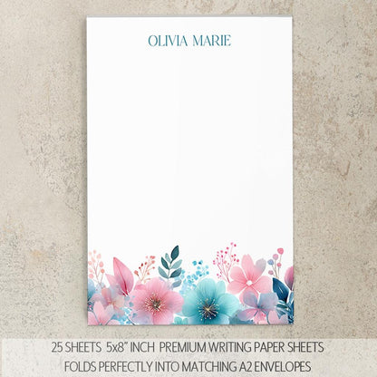 Personalized Stationery Set - Rainbow Wildflowers Letter Writing Sets with Pen & Envelopes