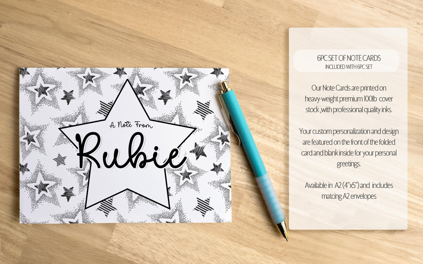 Personalized Stationery Set - Girls Star Letter Writing Paper & Notecard Envelopes